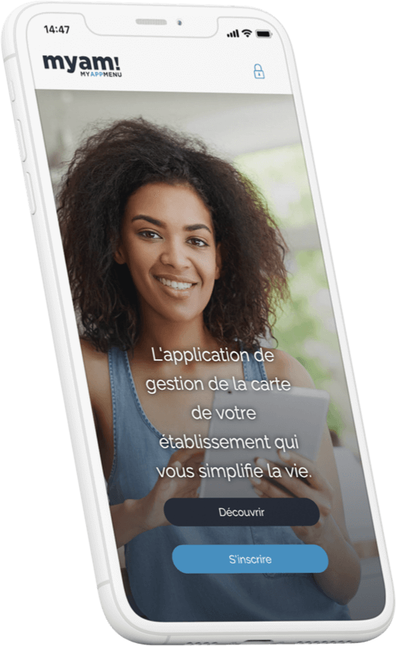 Menu d'accueil de l'application de gestion de carte de restaurant myam! Menu d'accueil de l'application de gestion de carte de restaurant myam!