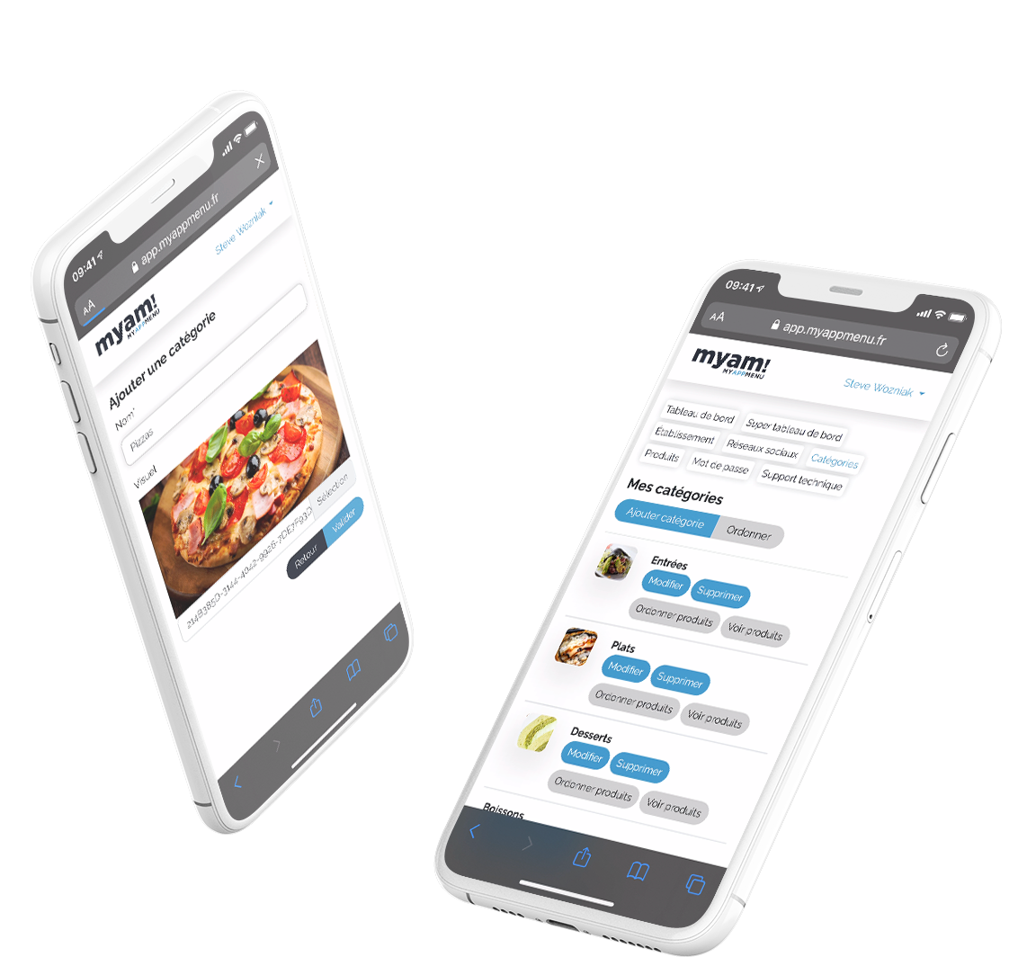 Tableau de bord de la carte digitale pour restaurants myam!